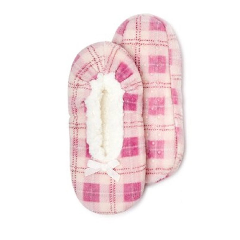 Fuzzy Babba Women's Flannel Pink Plaid Slipper Socks ONE SIZE FIT MOST 7-9.5